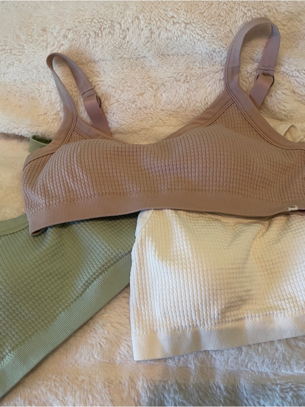 Lucky Brand Ribbed Bralette Trio - Mauve, Sage & Ivory